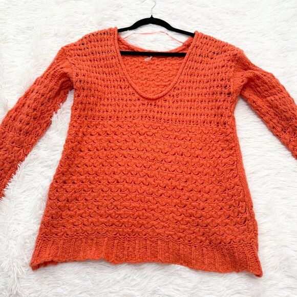 Women Free People Crashing Waves Knit Sweater Pullover Red Orange Extra Small - Picture 4 of 9